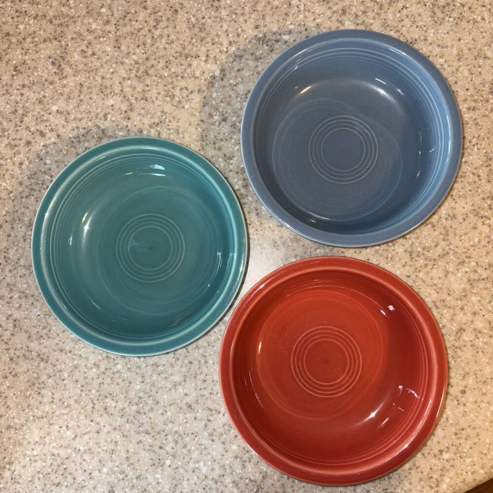 3-Fiesta Fiestaware Bowls Retired Colors Persimmon Periwinkle Turquoise HLC